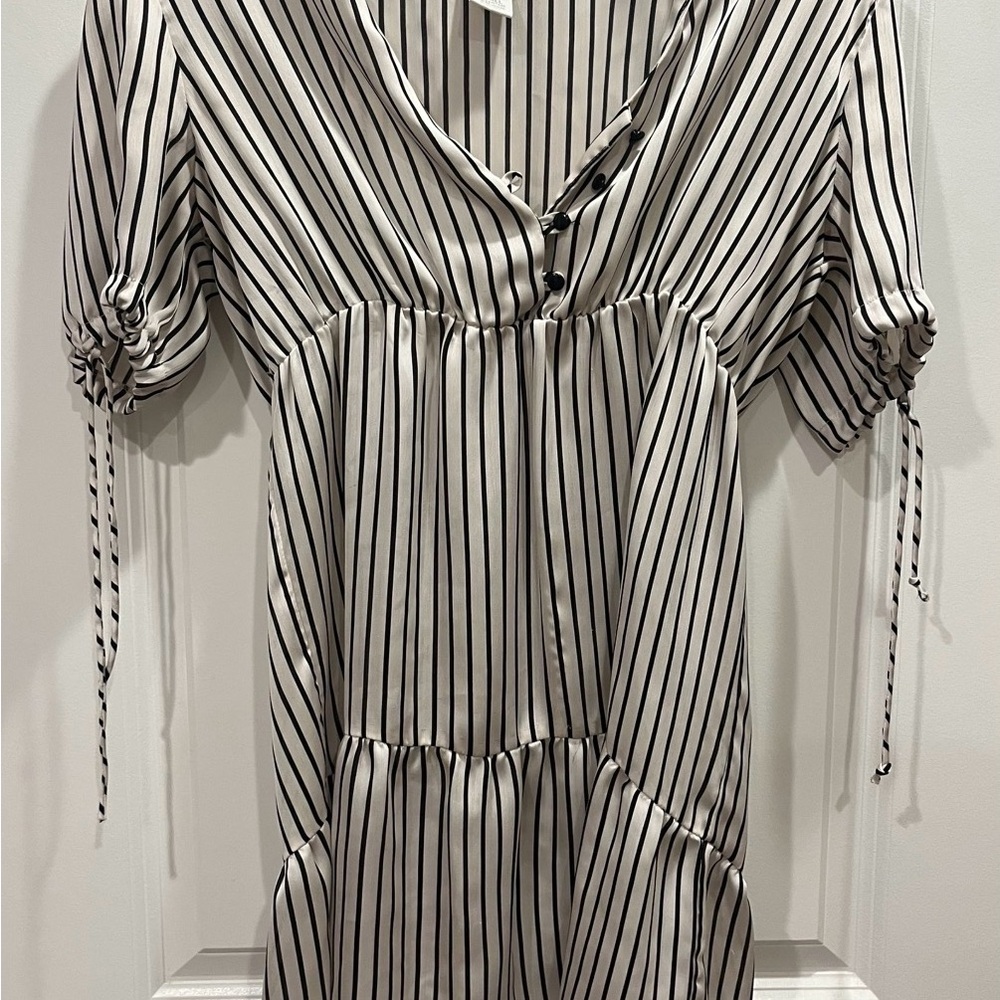 Charlotte Russe Black and White Striped Long Sleeve Dress